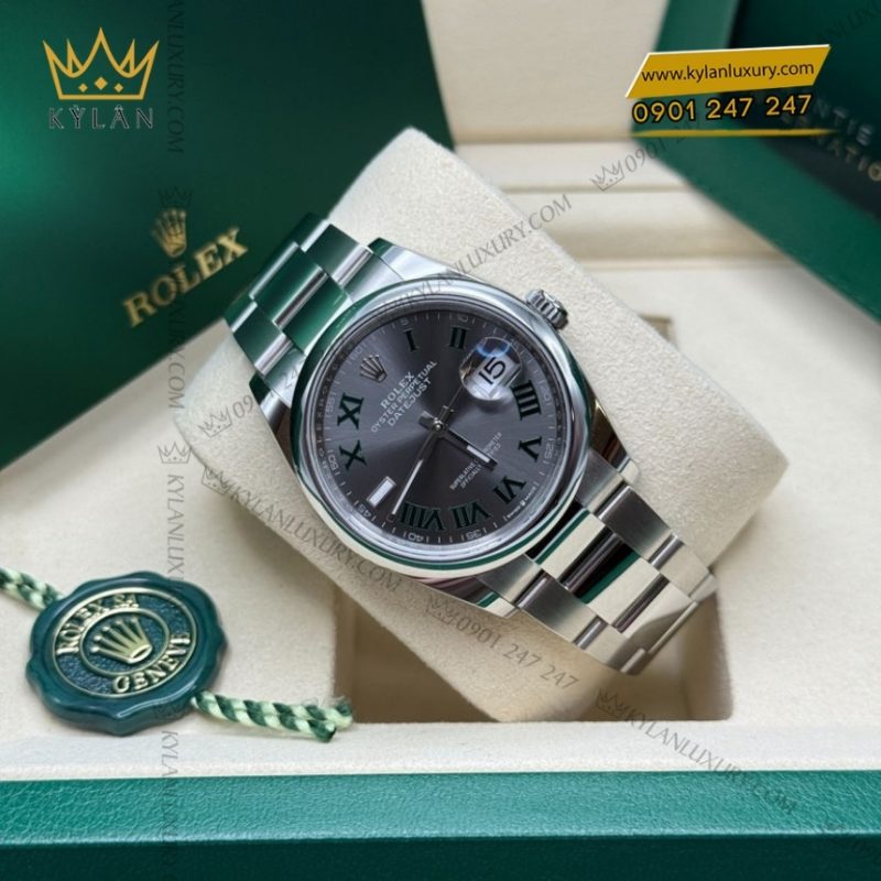 Đồng hồ Rolex Datejust 36 xám La Mã vành trơn 126200-0018