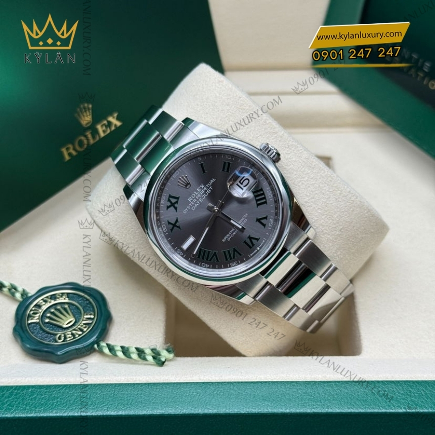 Kỳ Lân Luxury rolex datejust 36 126200 0018 xam vanh tron 5 Đồng hồ Rolex Datejust 36 xám La Mã vành trơn 126200-0018