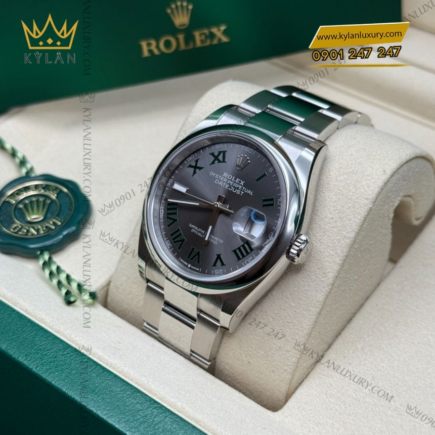Kỳ Lân Luxury rolex datejust 36 126200 0018 xam vanh tron 6 Đồng hồ Rolex Datejust 36 xám La Mã vành trơn 126200-0018