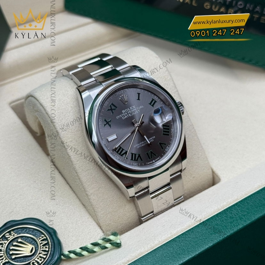 Kỳ Lân Luxury rolex datejust 36 126200 0018 xam vanh tron 7 Đồng hồ Rolex Datejust 36 xám La Mã vành trơn 126200-0018