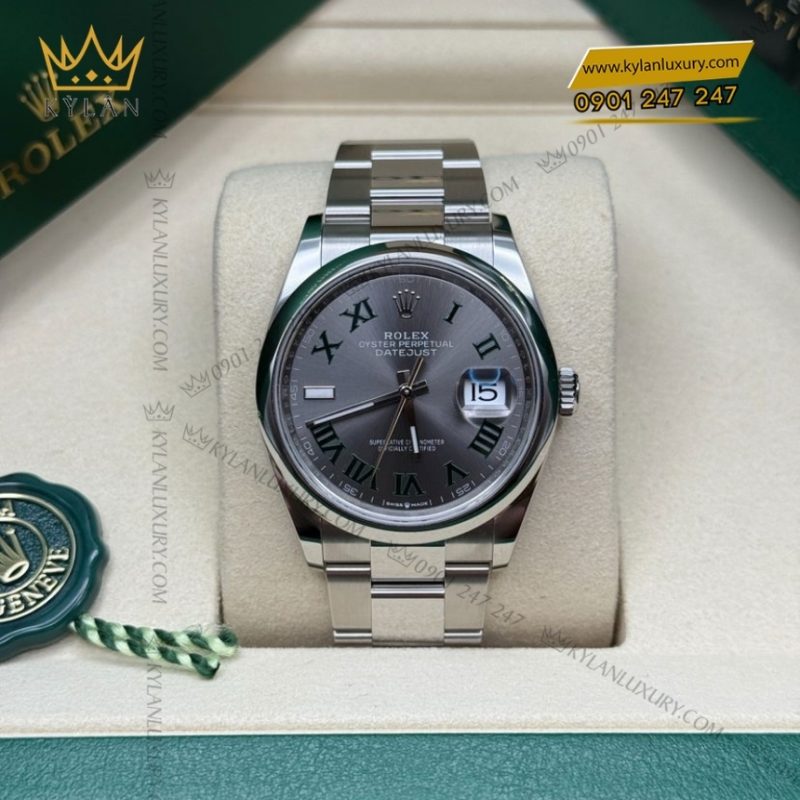 Đồng hồ Rolex Datejust 36 xám La Mã vành trơn 126200-0018