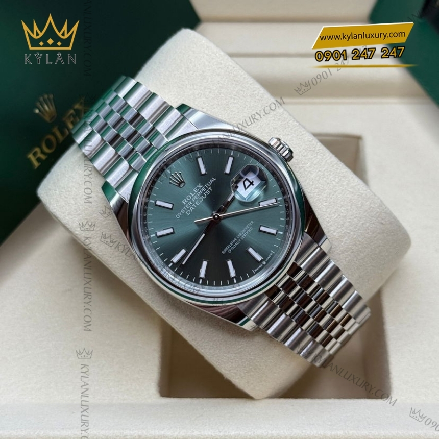 Kỳ Lân Luxury rolex datejust 36 126200 0023 xanh mint vanh tron 2 Đồng hồ Rolex Datejust 36 xanh mint vành trơn 126200-0023
