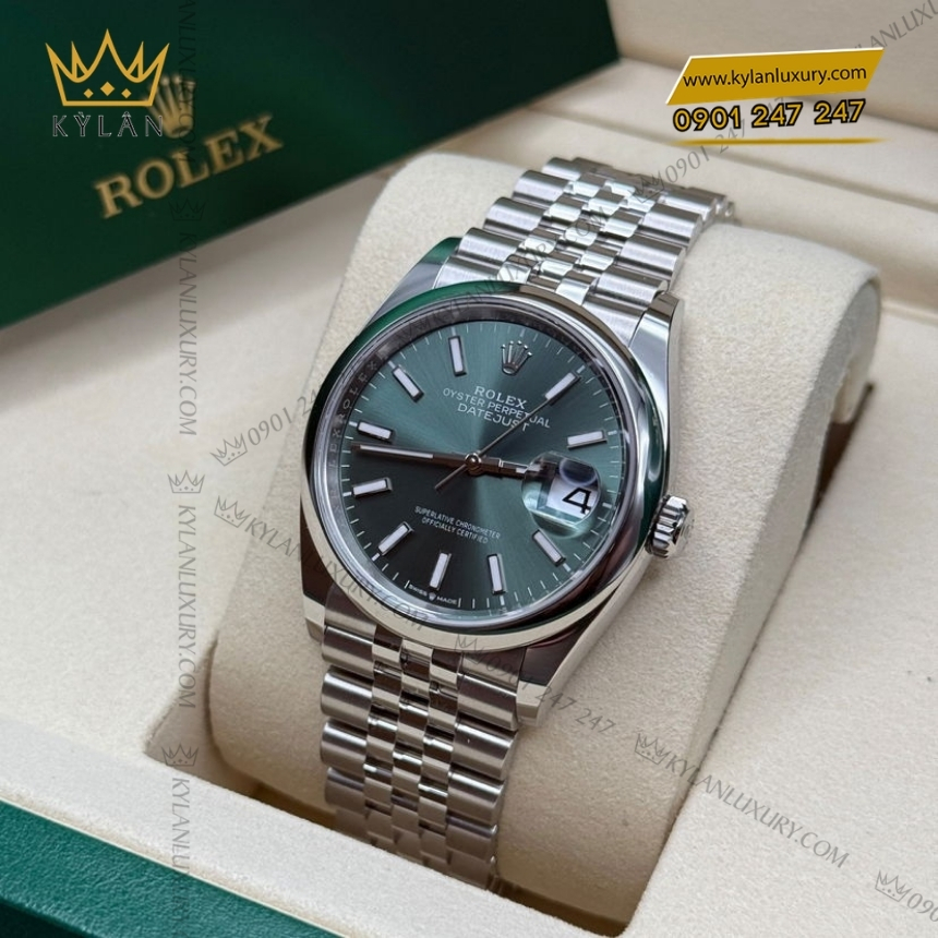 Kỳ Lân Luxury rolex datejust 36 126200 0023 xanh mint vanh tron 3 Đồng hồ Rolex Datejust 36 xanh mint vành trơn 126200-0023