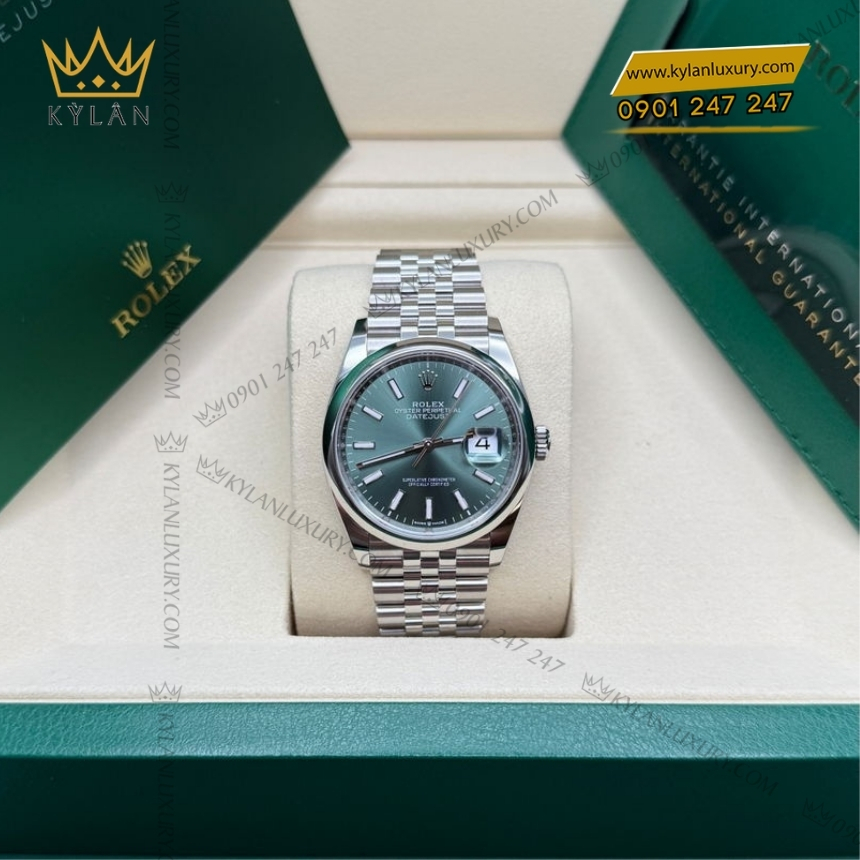 Kỳ Lân Luxury rolex datejust 36 126200 0023 xanh mint vanh tron 4 Đồng hồ Rolex Datejust 36 xanh mint vành trơn 126200-0023