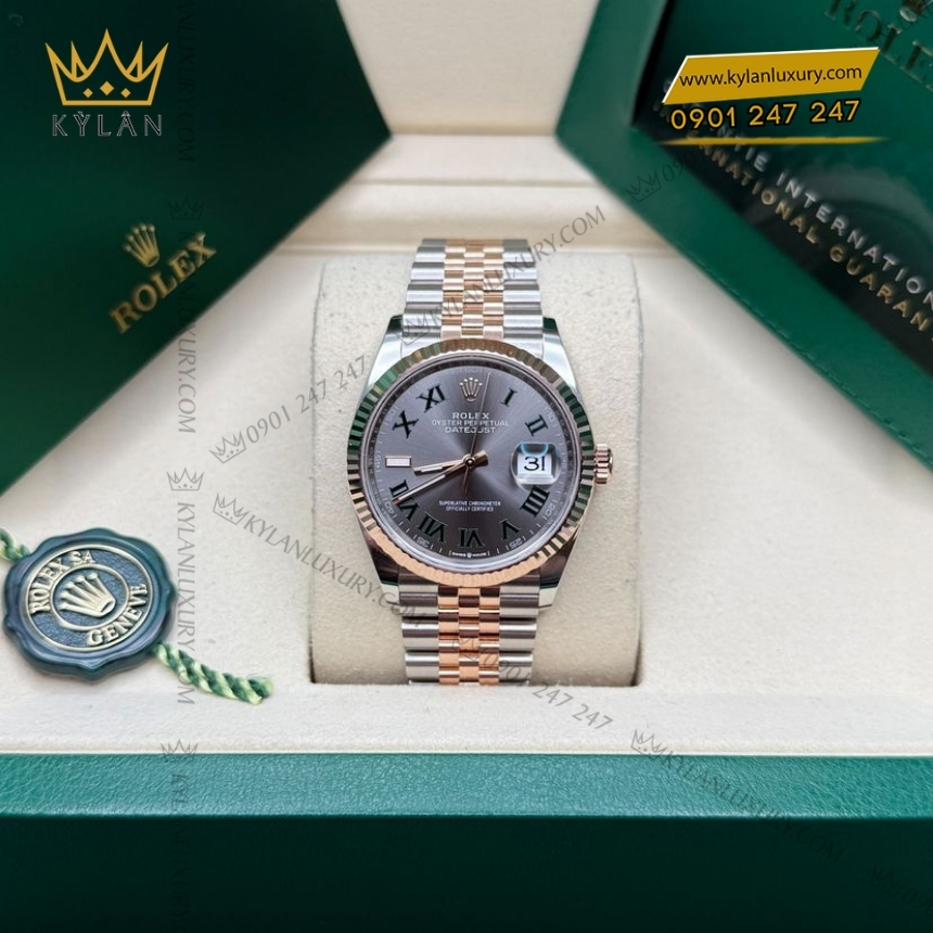 Kỳ Lân Luxury rolex datejust 36 126231 0029 wimbledon 2 Đồng hồ Rolex Datejust 36 Wimbledon demi vàng hồng 126231-0029