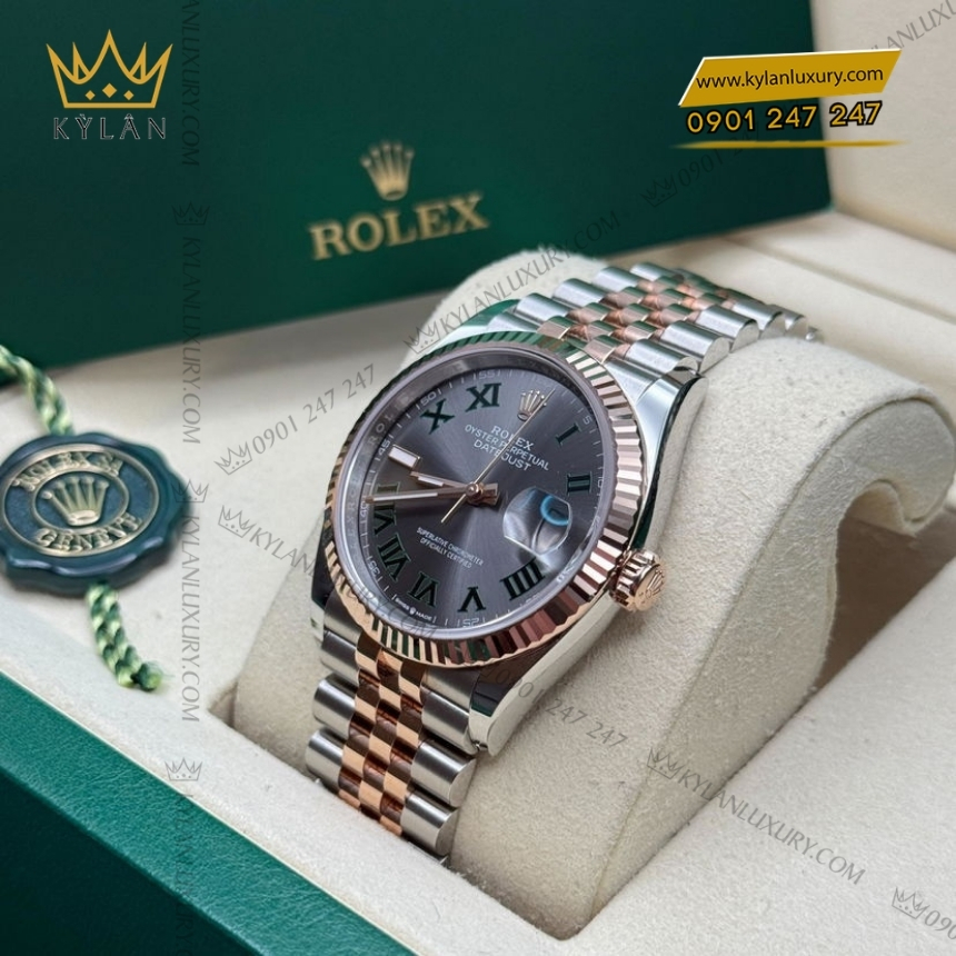 Kỳ Lân Luxury rolex datejust 36 126231 0029 wimbledon 7 Rolex Datejust 36 Wimbledon demi vàng hồng 126231-0029