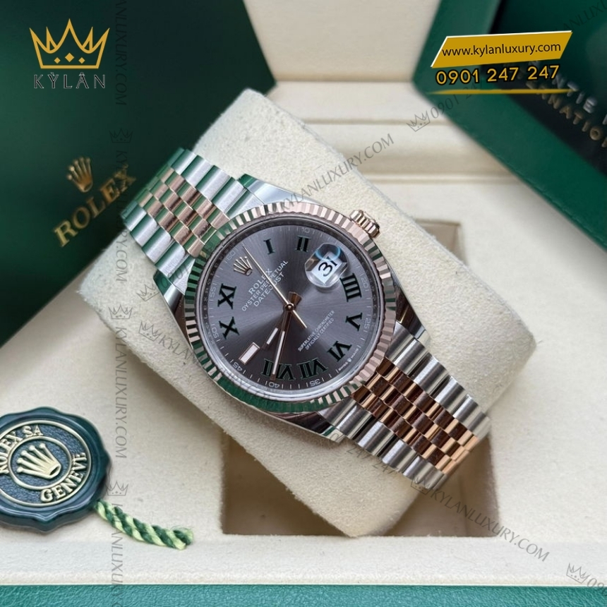 Kỳ Lân Luxury rolex datejust 36 126231 0029 wimbledon 9 Rolex Datejust 36 Wimbledon demi vàng hồng 126231-0029