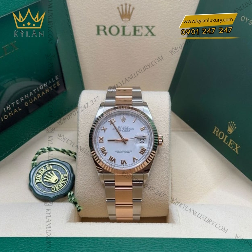 Kỳ Lân Luxury rolex datejust 36 126231 0046 trang la ma 6 Đồng hồ Rolex Datejust 36 mặt trắng La Mã 126231-0046