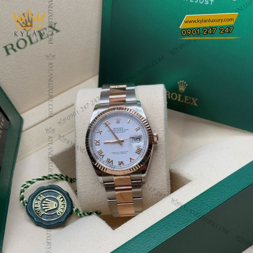 Kỳ Lân Luxury rolex datejust 36 126231 0046 trang la ma 7 Đồng hồ Rolex Datejust 36 mặt trắng La Mã 126231-0046
