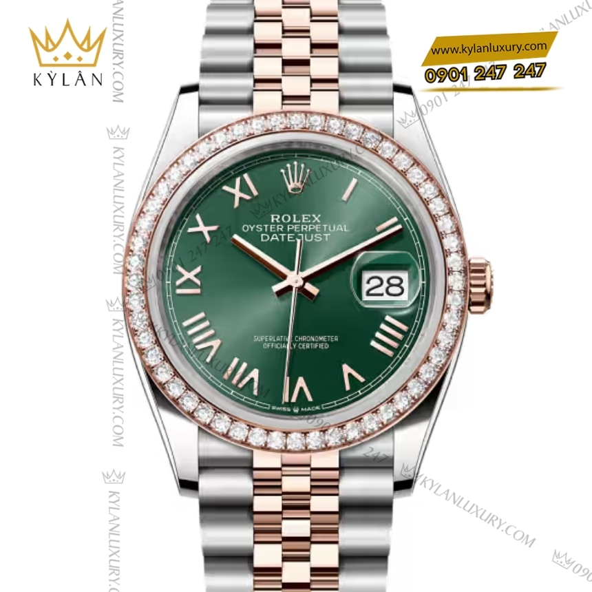 Kỳ Lân Luxury rolex datejust 36 126281rbr 0039 xanh bac ha 2 Đồng hồ Rolex Datejust 36 xanh bạc hà vành kim 126281RBR-0039