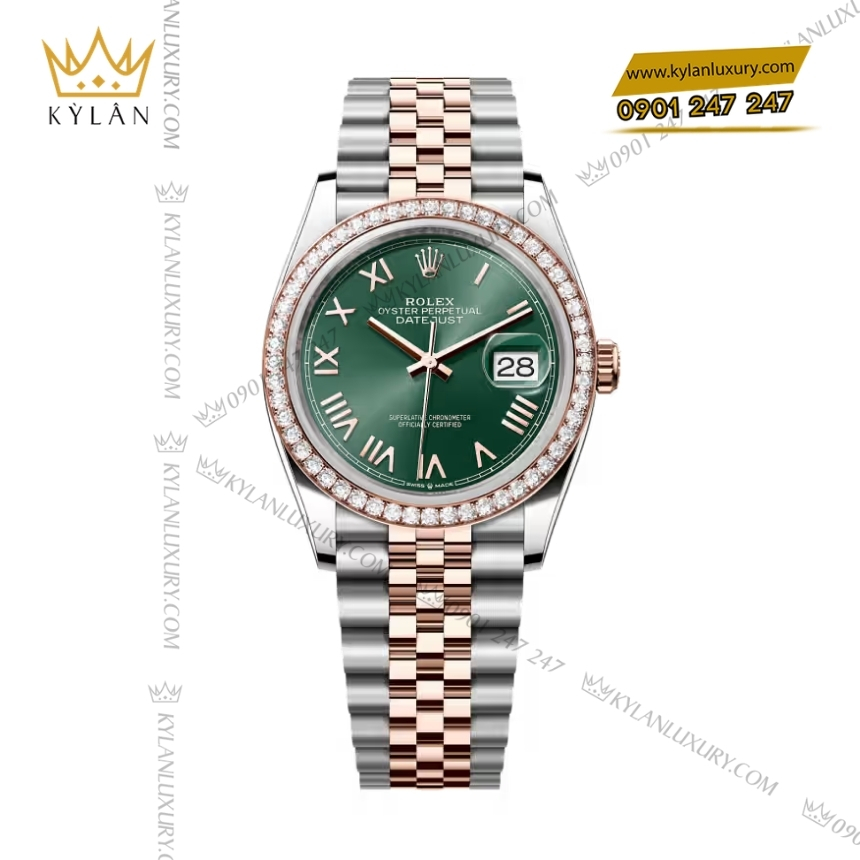 Kỳ Lân Luxury rolex datejust 36 126281rbr 0039 xanh bac ha 4 Đồng hồ Rolex Datejust 36 xanh bạc hà vành kim 126281RBR-0039