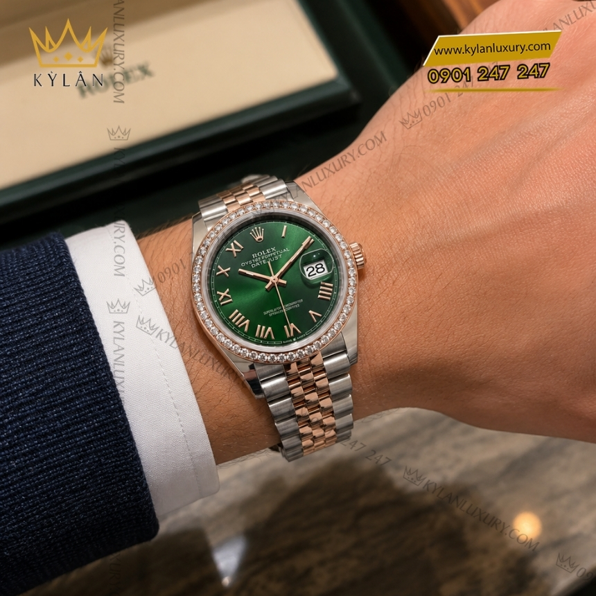 Kỳ Lân Luxury rolex datejust 36 126281rbr 0039 xanh bac ha 5 Đồng hồ Rolex Datejust 36 xanh bạc hà vành kim 126281RBR-0039
