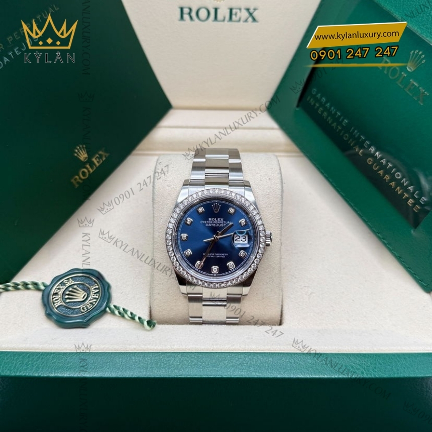 Kỳ Lân Luxury rolex datejust 36 126284rbr 0030 xanh duong vanh kim 9 Đồng hồ Rolex Datejust 36 xanh dương cọc kim 126284RBR-0030