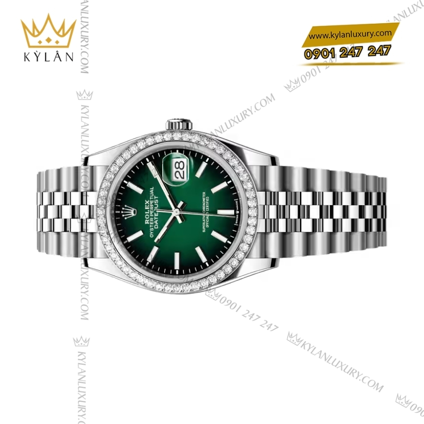 Kỳ Lân Luxury rolex datejust 36 126284rbr 0051 xanh ombre vanh kim 3 Đồng hồ Rolex Datejust 36 xanh ombré dạ quang 126284RBR‑0051