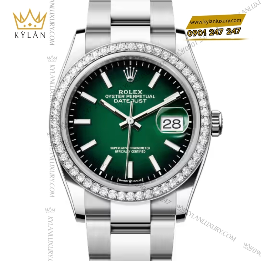 Kỳ Lân Luxury rolex datejust 36 126284rbr 0052 xanh ombre vanh kim 3 Đồng hồ Rolex Datejust 36 xanh ombré vành kim 126284RBR-0052