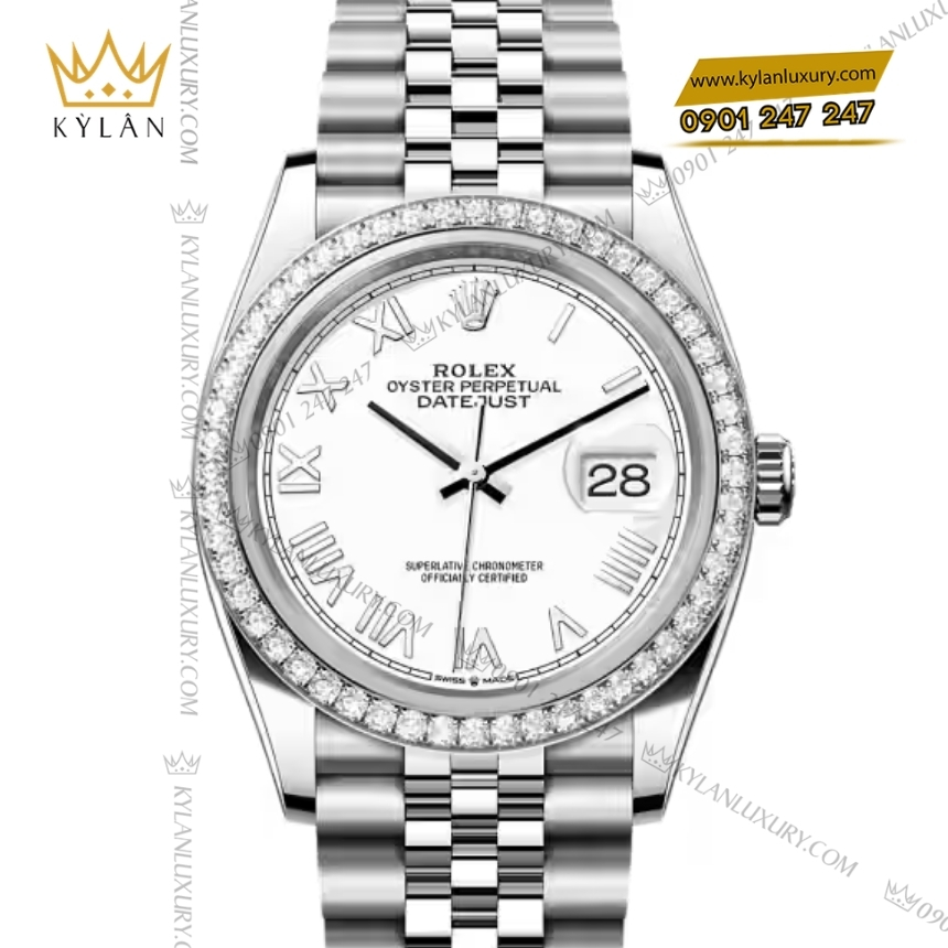 Kỳ Lân Luxury rolex datejust 36 126284rbr 0053 trang la ma 5 Đồng hồ Rolex Datejust 36 mặt trắng La Mã 126284RBR‑0053