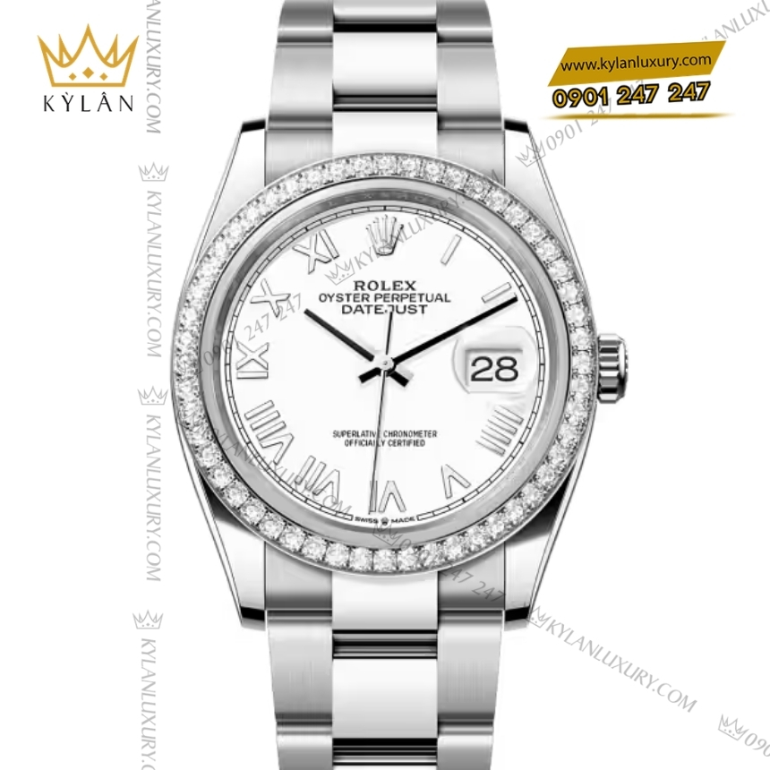 Kỳ Lân Luxury rolex datejust 36 126284rbr 0054 trang la ma 4 Đồng hồ Rolex Datejust 36 mặt trắng La Mã 126284RBR-0054