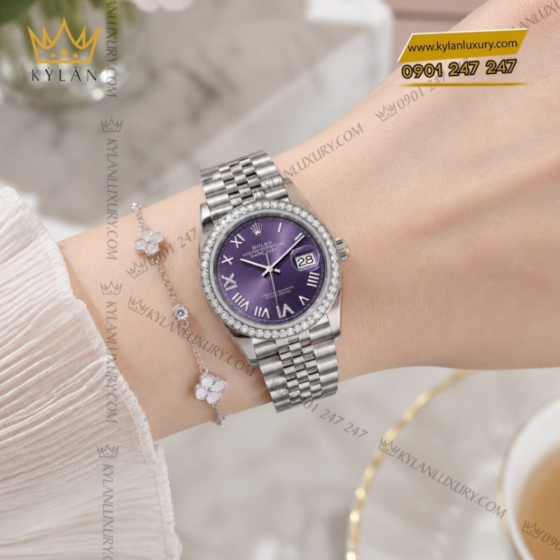 Đồng hồ Rolex Datejust 36 mặt tím vành kim 126284RBR-0055