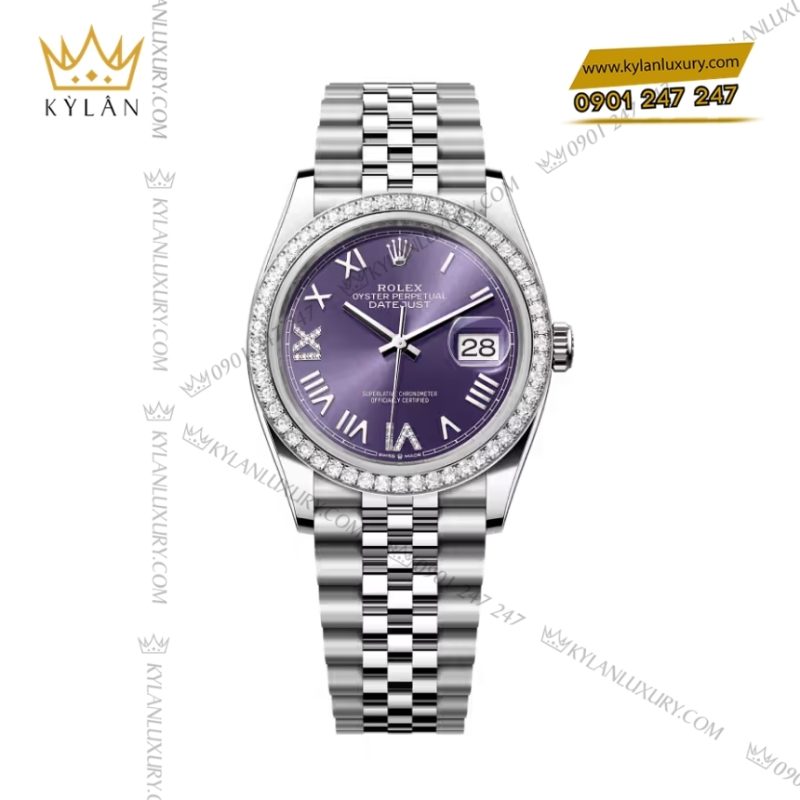 Đồng hồ Rolex Datejust 36 mặt tím vành kim 126284RBR-0055