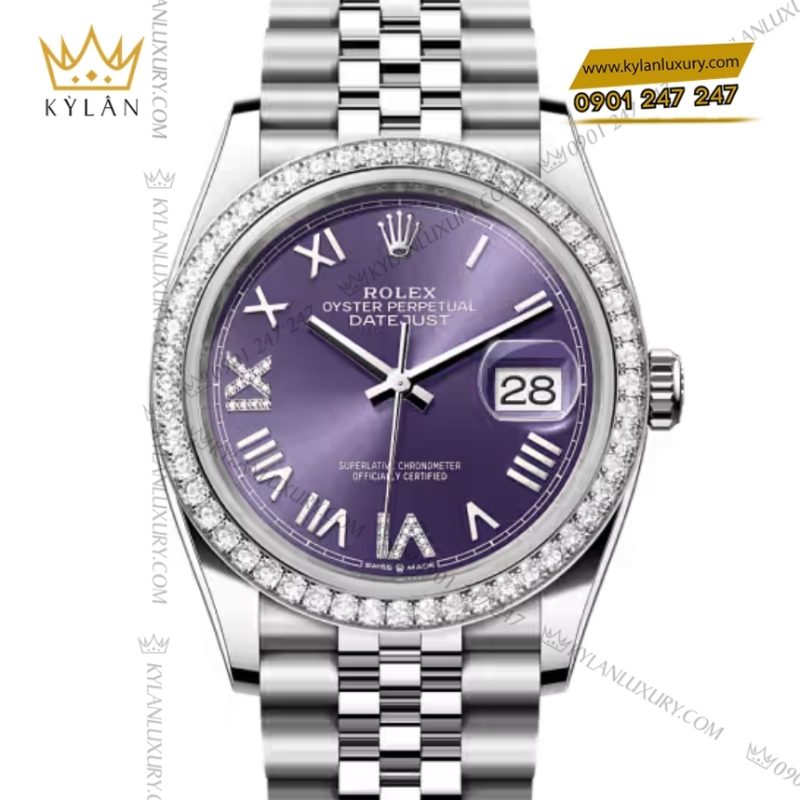 Đồng hồ Rolex Datejust 36 mặt tím vành kim 126284RBR-0055