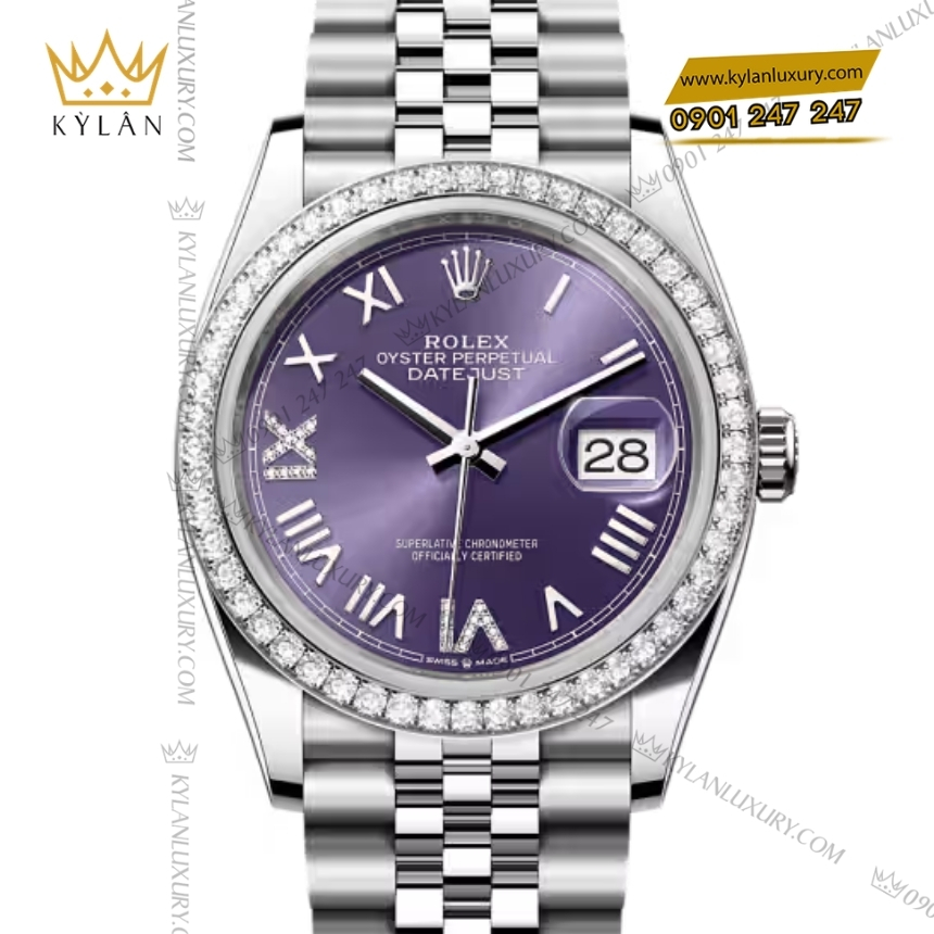 Kỳ Lân Luxury rolex datejust 36 126284rbr 0055 mat tim vanh kim 5 Đồng hồ Rolex Datejust 36 mặt tím vành kim 126284RBR-0055