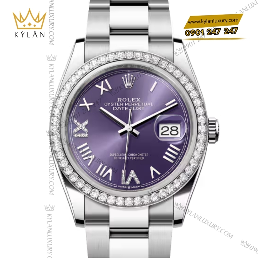 Kỳ Lân Luxury rolex datejust 36 126284rbr 0056 mat so tim 3 Đồng hồ Rolex Datejust 36 mặt tím vành kim 126284RBR‑0056