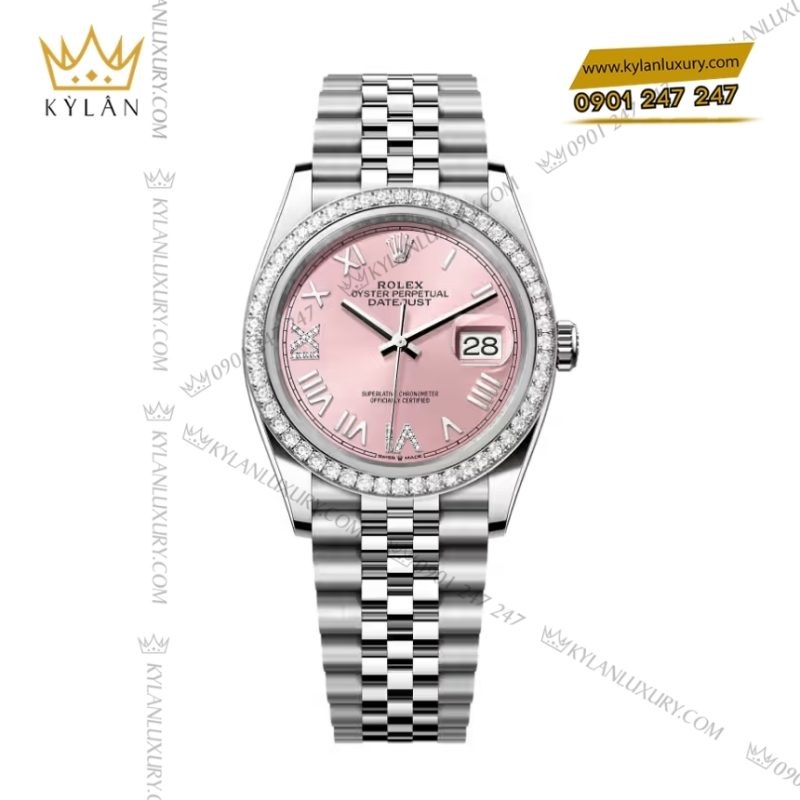 Đồng hồ Rolex Datejust 36 hồng pha lê vành kim 126284RBR‑0057