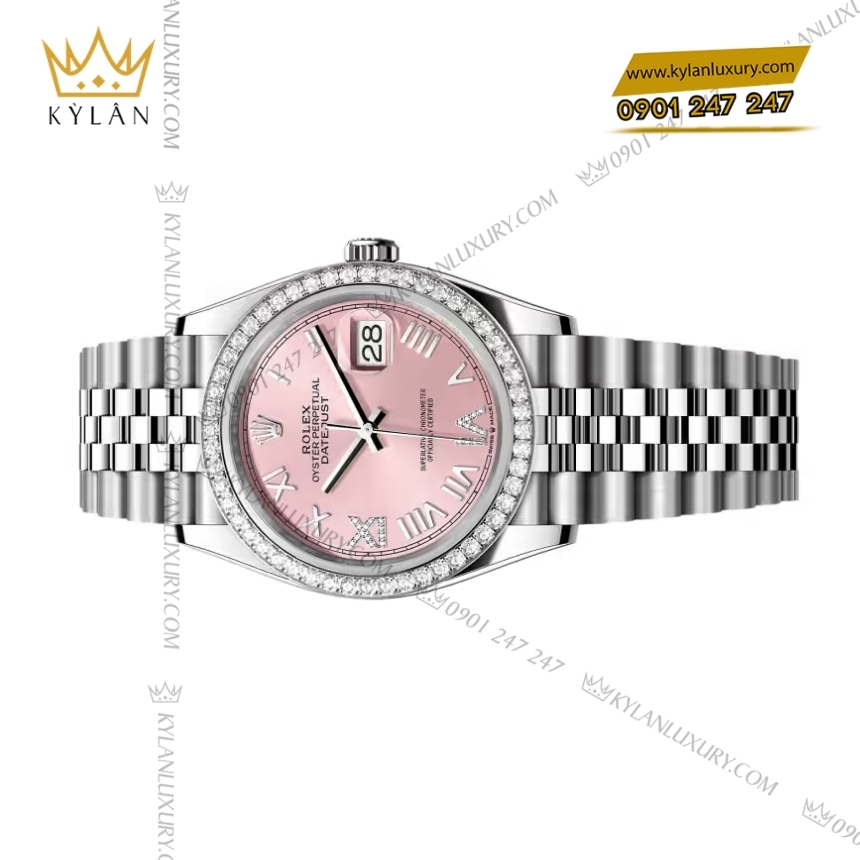 Kỳ Lân Luxury rolex datejust 36 126284rbr 0057 hong vanh kim 4 Đồng hồ Rolex Datejust 36 hồng pha lê vành kim 126284RBR‑0057