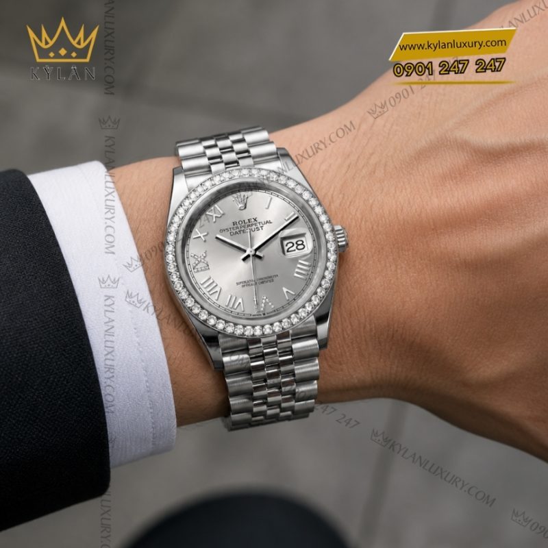 Đồng hồ Rolex Datejust 36 mặt bạc vành kim 126284RBR-0059