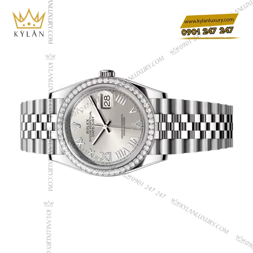 Kỳ Lân Luxury rolex datejust 36 126284rbr 0059 bac vanh kim 4 Đồng hồ Rolex Datejust 36 mặt bạc vành kim 126284RBR-0059