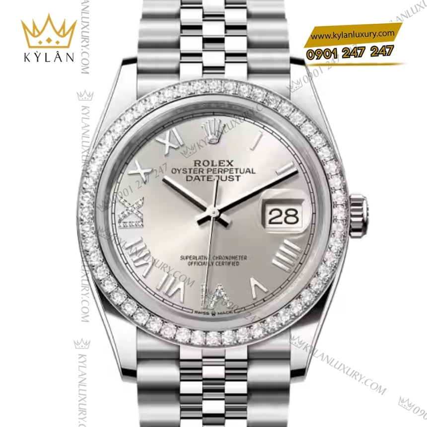 Kỳ Lân Luxury rolex datejust 36 126284rbr 0059 bac vanh kim 5 Đồng hồ Rolex Datejust 36 mặt bạc vành kim 126284RBR-0059