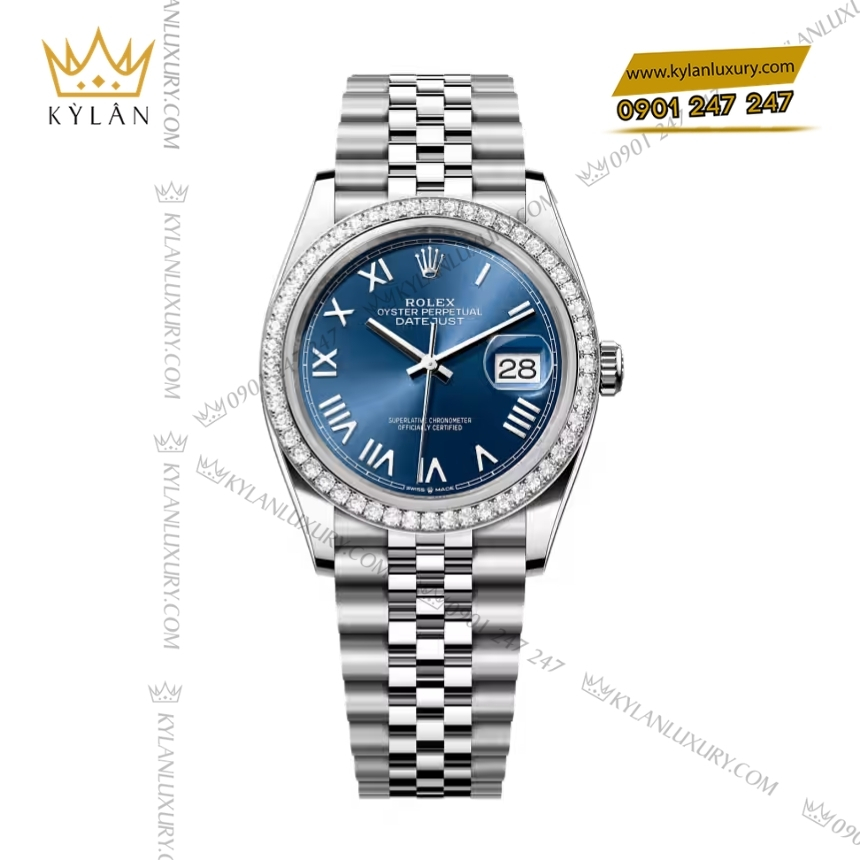 Kỳ Lân Luxury rolex datejust 36 126284rbr 0061 xam duong la ma 6 Đồng hồ Rolex Datejust 36 xanh dương La Mã 126284RBR‑0061