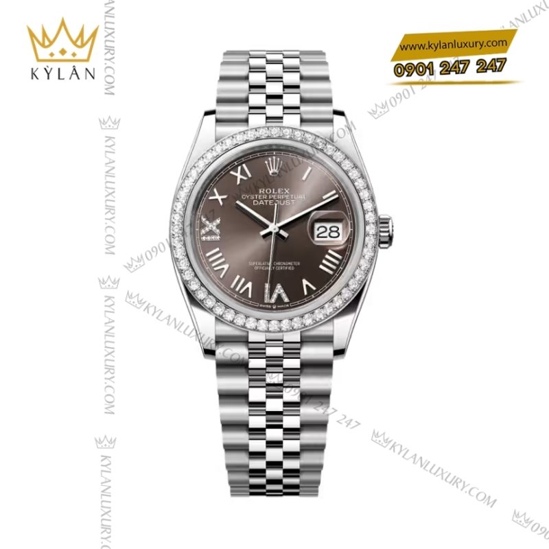 Đồng hồ Rolex Datejust 36 mặt xám đậm vành kim 126284RBR‑0063