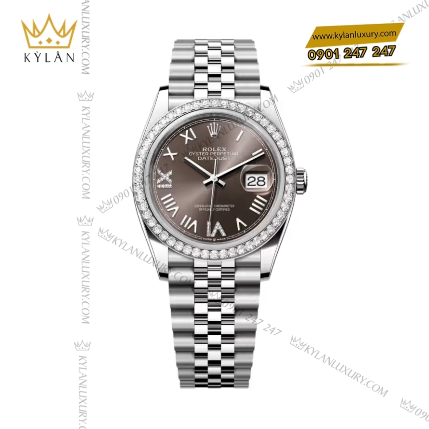 Kỳ Lân Luxury rolex datejust 36 126284rbr 0063 xam vanh kim 3 Đồng hồ Rolex Datejust 36 mặt xám đậm vành kim 126284RBR‑0063