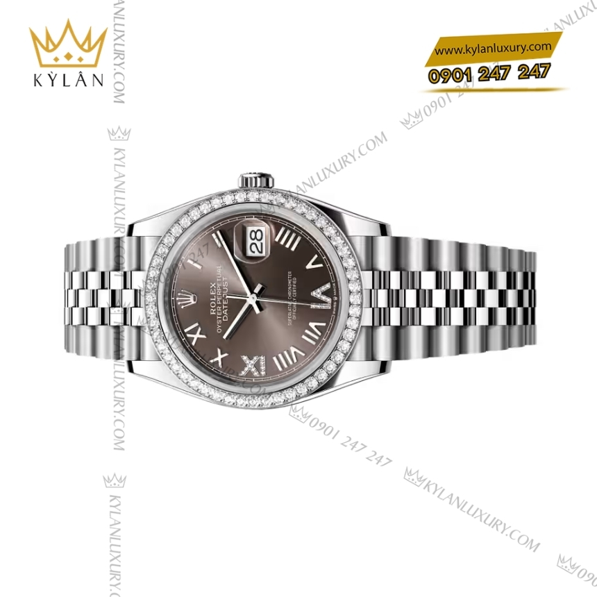 Kỳ Lân Luxury rolex datejust 36 126284rbr 0063 xam vanh kim 4 Đồng hồ Rolex Datejust 36 mặt xám đậm vành kim 126284RBR‑0063