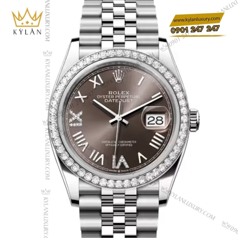 Đồng hồ Rolex Datejust 36 mặt xám đậm vành kim 126284RBR‑0063
