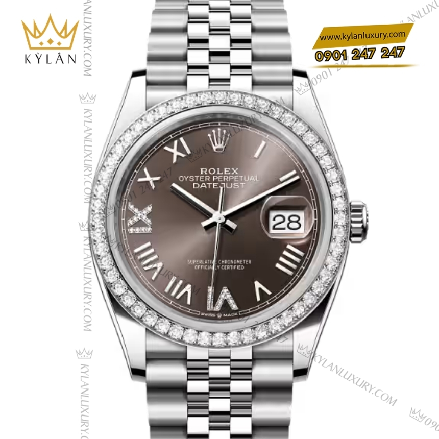 Kỳ Lân Luxury rolex datejust 36 126284rbr 0063 xam vanh kim 5 Đồng hồ Rolex Datejust 36 mặt xám đậm vành kim 126284RBR‑0063
