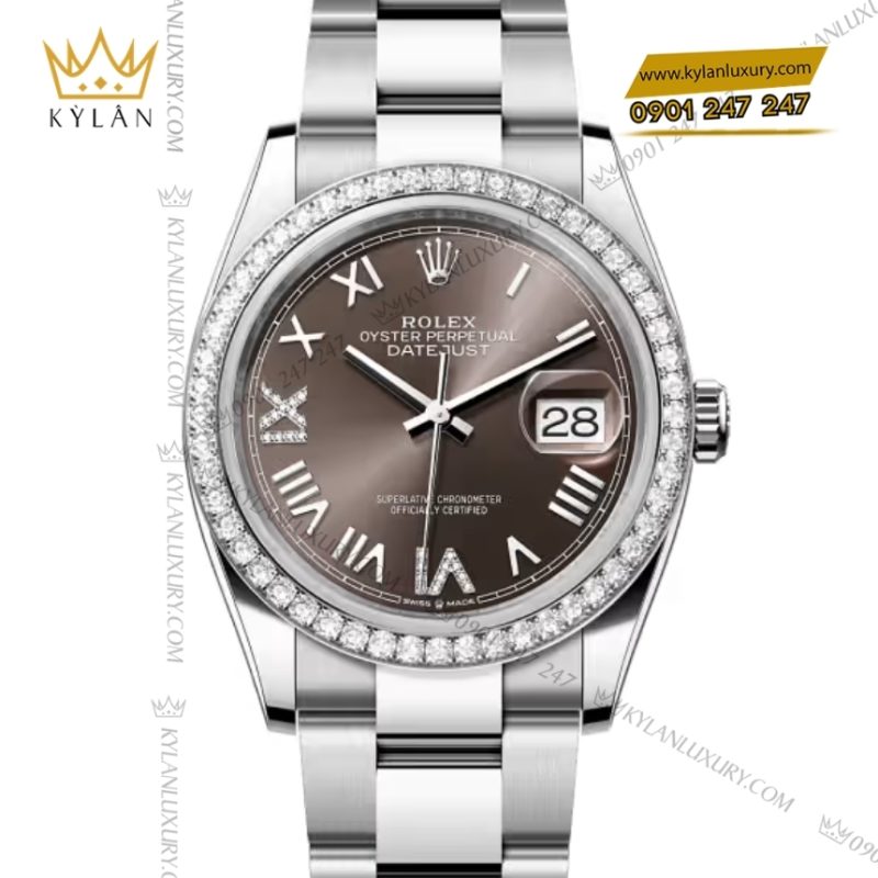 Đồng hồ Rolex Datejust 36 xám đậm vành kim 126284RBR-0064