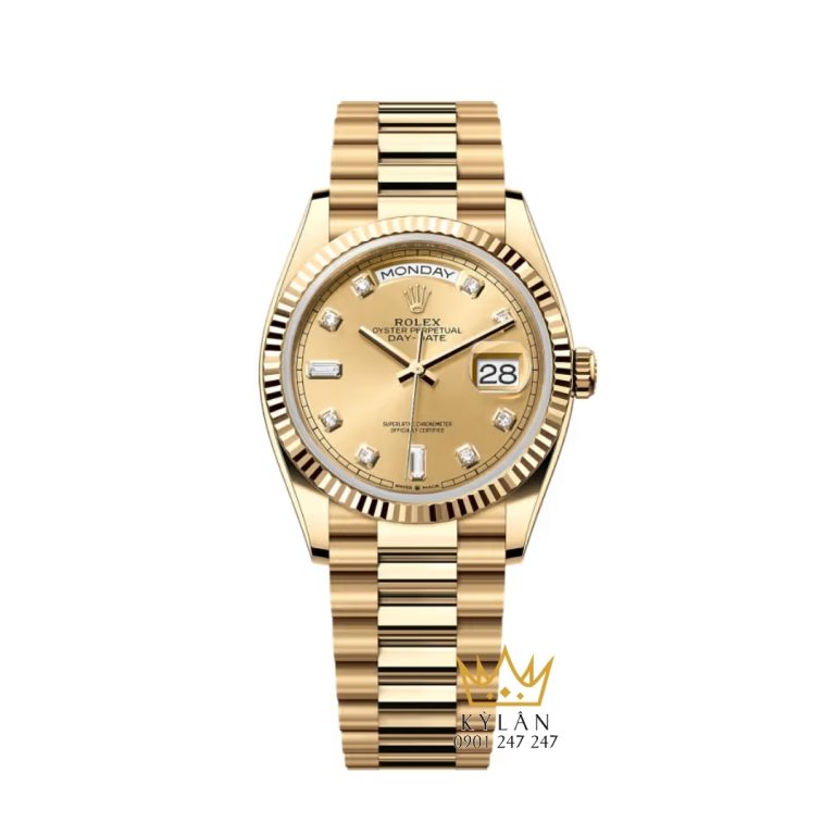 Đồng hồ Rolex Day Date mặt champagne kim cương 128238-0008