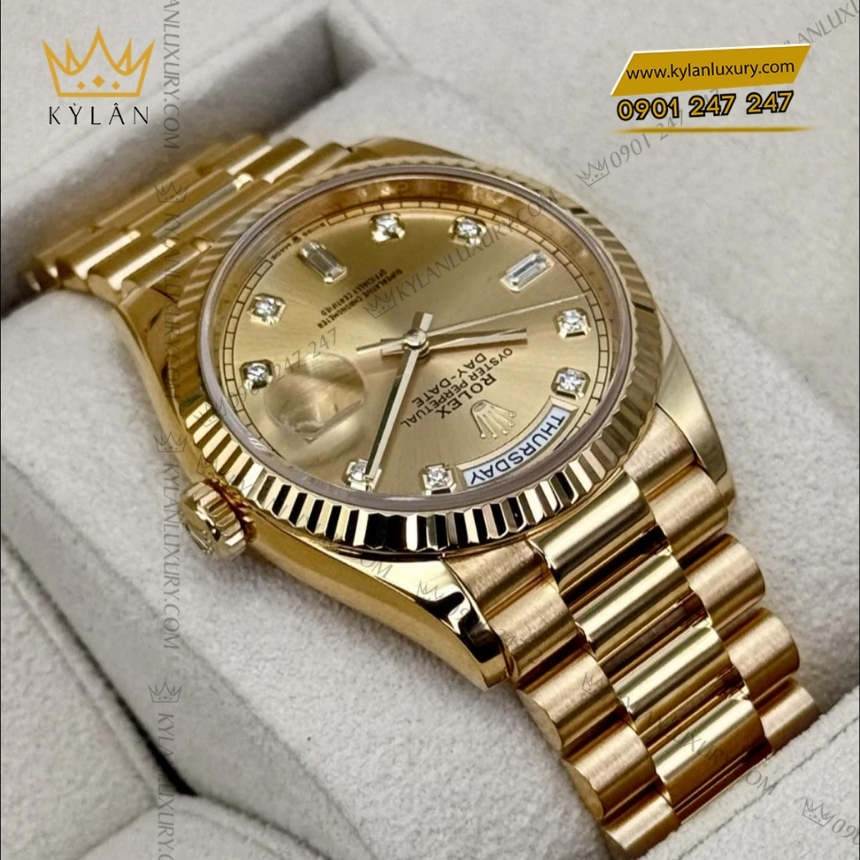 Kỳ Lân Luxury rolex day date 128238 0008 mat champagne kim cuong 7 Đồng hồ Rolex Day Date mặt champagne kim cương 128238-0008