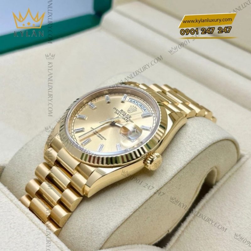 Đồng hồ Rolex Day Date champagne cọc kim baguette 128238-0132