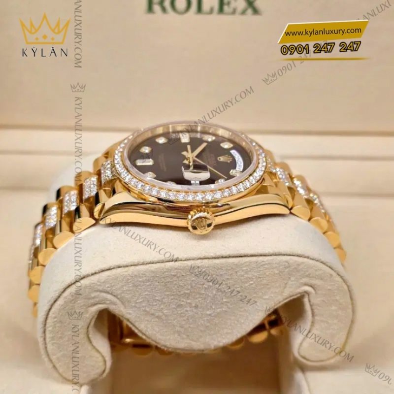 Đồng hồ Rolex Day Date kim cương mặt xám 128348RBR-0007