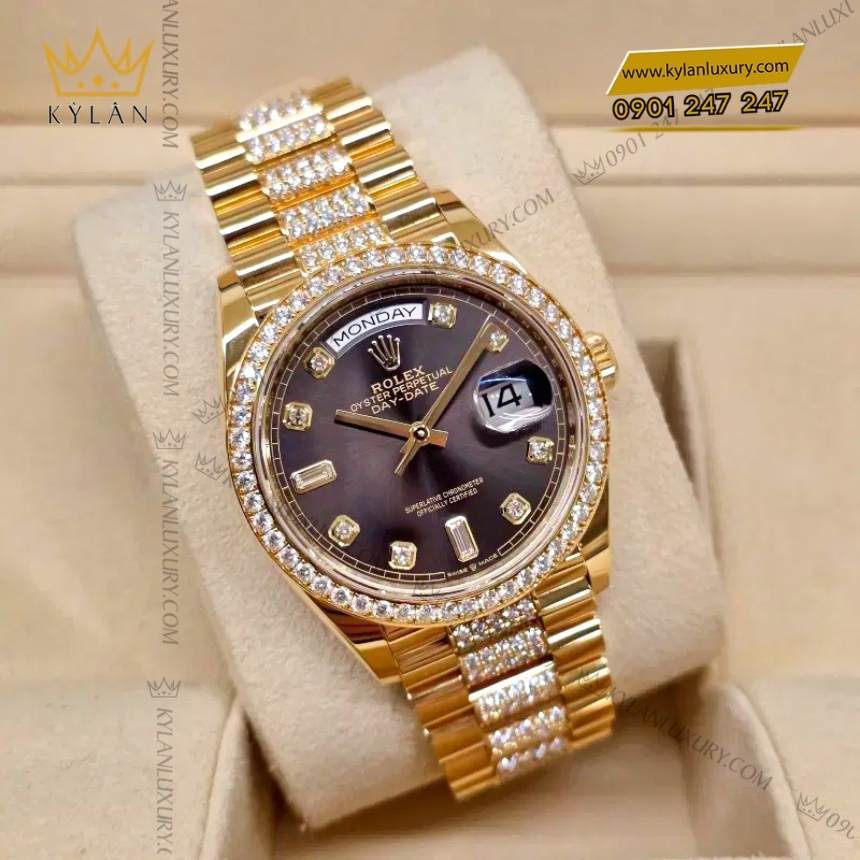 Kỳ Lân Luxury rolex day date 128348rbr 0007 mat xam vanh kim 4 Đồng hồ Rolex Day Date kim cương mặt xám 128348RBR-0007