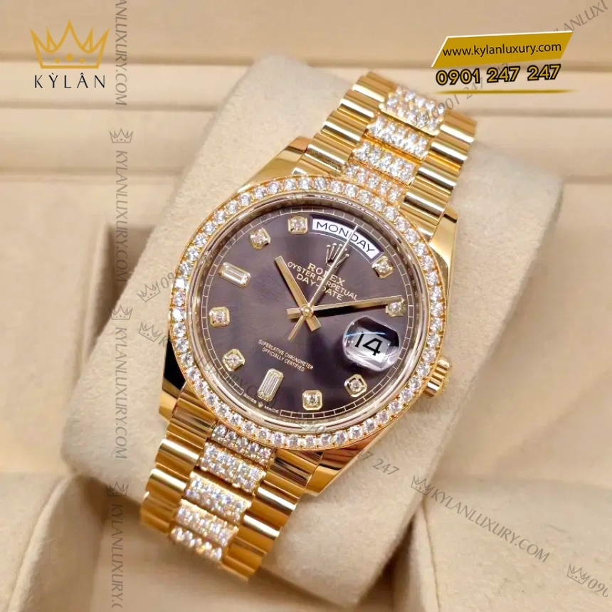 Kỳ Lân Luxury rolex day date 128348rbr 0007 mat xam vanh kim 5 Đồng hồ Rolex Day Date kim cương mặt xám 128348RBR-0007