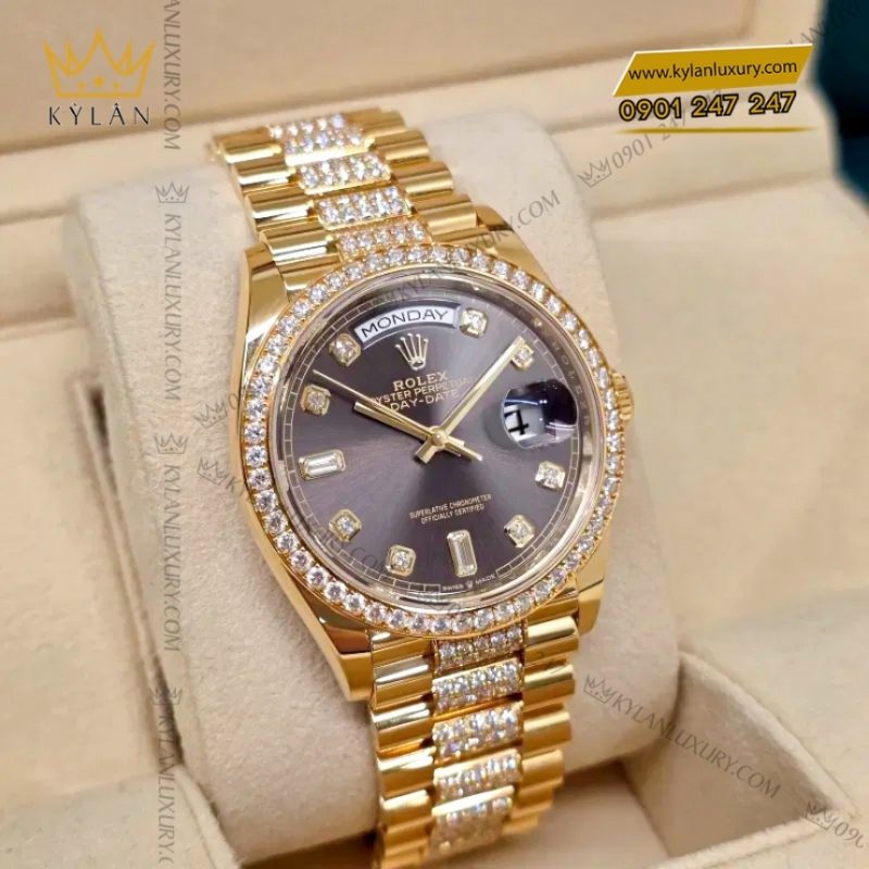 Đồng hồ Rolex Day Date kim cương mặt xám 128348RBR-0007