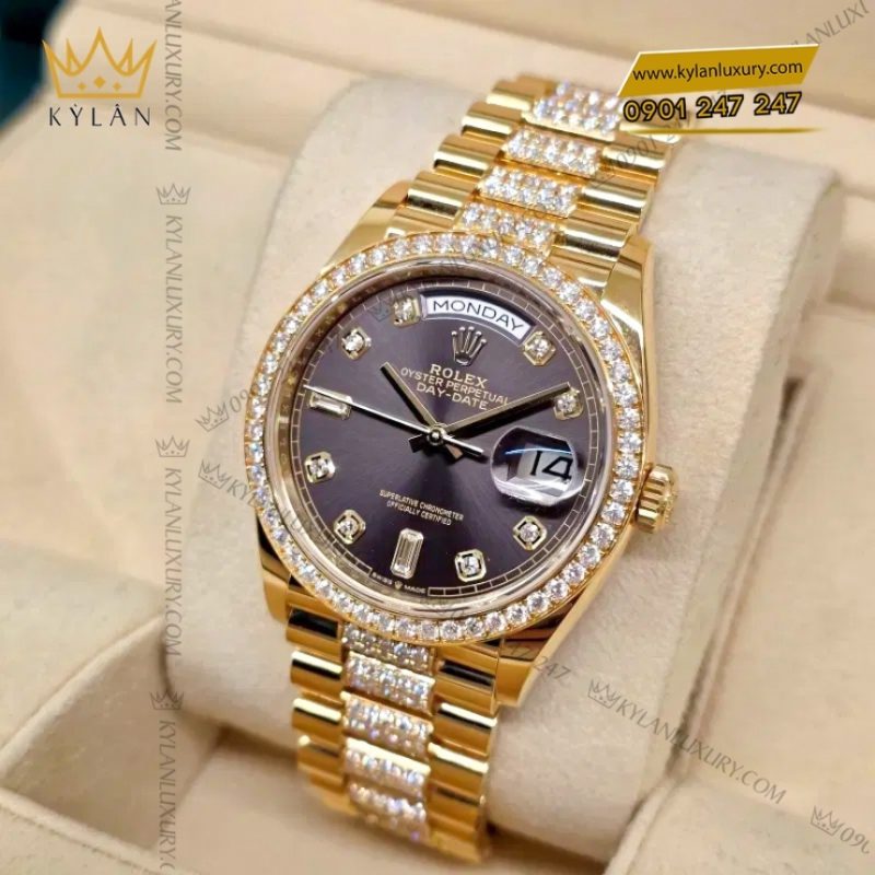 Đồng hồ Rolex Day Date kim cương mặt xám 128348RBR-0007