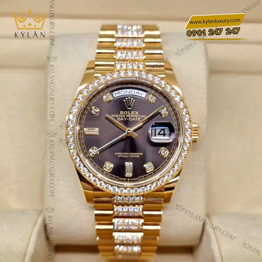 Kỳ Lân Luxury rolex day date 128348rbr 0007 mat xam vanh kim 8 Đồng hồ Rolex Day Date kim cương mặt xám 128348RBR-0007