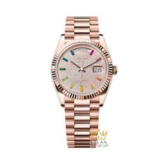 Đồng hồ Rolex Day Date 36 mặt số kim cương, cọc rainbow 128235-0039