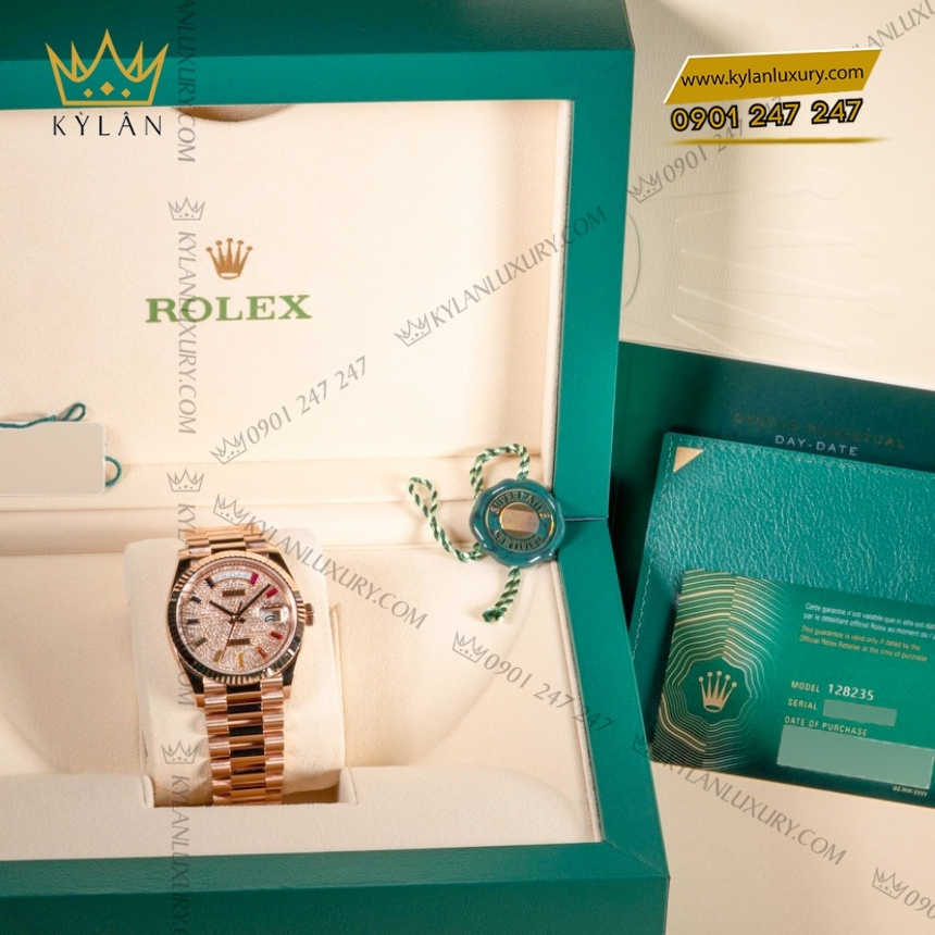 Kỳ Lân Luxury rolex day date 36 128235 0039 coc so rainbow 2 Đồng hồ Rolex Day Date 36 mặt số kim cương, cọc rainbow 128235-0039