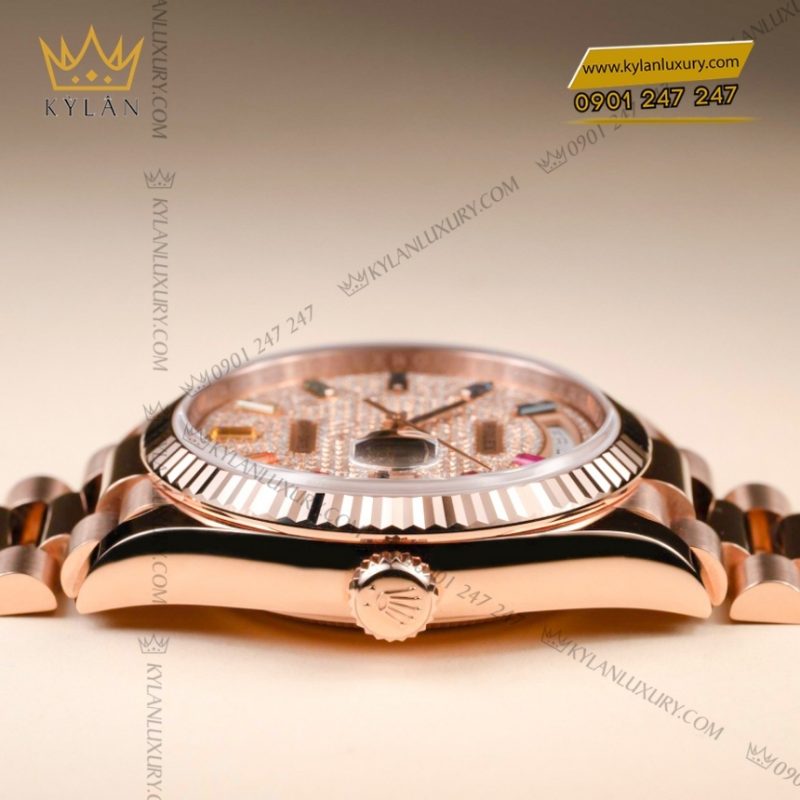 Đồng hồ Rolex Day Date 36 mặt số kim cương, cọc rainbow 128235-0039